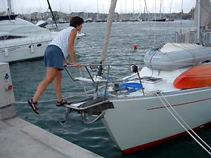 Suzanne 'backs' off the boat in Palma de Mallorca.jpg